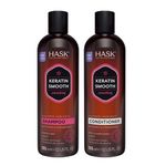 HASK Keratin Smoothing Shampoo and Conditioner Set for all hair types, color safe, gluten-free, sulfate-free, paraben-free, cruelty-free - 12 Fl Oz each