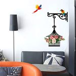 Sticker Yard Vinyl Hanging cage Flowers Birds Wall Sticker, 60 x 71 cm, Multicolour, Botanical