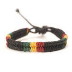 81stgeneration Rasta Waxed Cotton Cord Bracelet 17-28 cm - Plaited Braided Bob Marley Wristbands - Reggae Adjustable Drawstring Black Wristband - Women's Men's Bracelets - Boyfriend Gifts