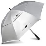 NINEMAX Large Golf Umbrella UV Protection Windproof - 62 Inch UV Blocking UPF 50+ Auto Open Vented Oversized Umbrella for Sun and Rain(Silver/Black)