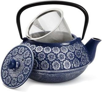 Japanese Cast Iron Teapot with Infuser for Loose Leaf and Tea Bags, Kettle Includes Handle and Removable Lid (Blue, 34oz)