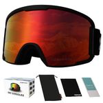 OUTDOORSPARTA OTG Ski Goggles - Over Glasses Ski/Snowboard Goggles for Men, Women & Youth - 100% UV Protection & Anti-glare (2. Black Frame, Full Lens Mirrored Red)