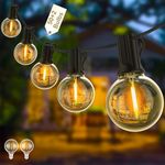 Yuusei Outdoor String Lights Mains Powered, 100Ft LED Festoon Lights with 50+2 Shatterproof Bulbs, Weatherproof Connectable G40 Globe Garden String Light 2700K for Patio, Wedding, Party, Terrace