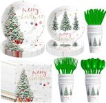 Xigejob Christmas Party Decorations Tableware, Merry Christmas Party Decorations, Paper Plates, Cup, Napkins, Cutlery, Christmas Tree Birthday New Year Holiday Party Supplies | Serve 24