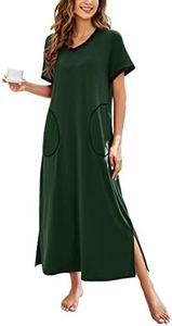 Ekouaer Womens, Full Length Long Nightgown Nightshirt with Pockets, A_dark Green, Small