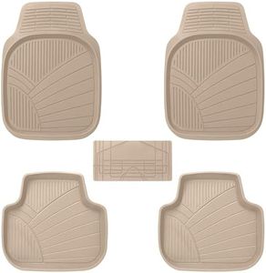 KINGSWAY Accessories Durable Universal Car Mats - Premium 5 Piece PVC Car Floor Mats, Tray Shape, Waterproof, Anti Slip Mat, All Weather Protection, Easy to Clean & Long Lasting Car Foot Mats, Beige