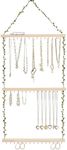 PHOENANCEE 3 Tier, Hanging Jewelry Necklace Organizer, Large Capacity Wall Mounted Jewelry Rack with 45 Hooks, Necklace Holder for Necklaces, Bracelets, Earrings, Pine Wood(Nature Wood)