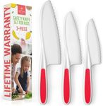 Zulay 3-Piece Kids Knife Set for Real Cooking & Baking - Toddler Knives for Cutting Fruits, Veggies, & Cake - Children’s Montessori Knife with Serrated Edges - Safe & Fun Lettuce Knife (Red)