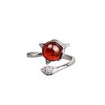 925 Sterling Silver Original Design Fox Ring Female Open Garnet Tail Ring Little Finger Forefinger Jewelry