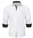 HISDERN Mens White Shirts Long Sleeve Dress Shirt Regular Fit Formal Casual Business Button Down Collar Wedding Party Work Shirts for Adult,White,L