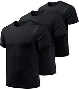 ATHLIO Men's (Pack of 3) Workout Running Shirts, Sun Protection Quick Dry Athletic Shirts, Short Sleeve Gym T-Shirts, 3pack Hyper Dri CTS10-BLK_Medium