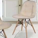 Deal Dhamaal Eames Replica Cushioned Dining Chair/Cafe Chair/Side Chair/Accent Chair (Beige) Color (Beech)