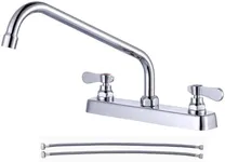 iVIGA Commercial Kitchen Sink Faucet 12" Swivel Spout with Supply Lines, Brass Deck Mount Kitchen Faucet, Dual Handle Utility Sink Faucet for Laundry Room Restaurant Compartment Sink Polish Chrome