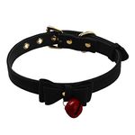 YiZYiF Women Girls PU Leather Bow Tie Neck Choker Collar Adjustable Necklace with Bell Black One Size