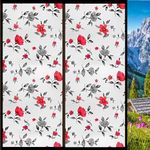 STICKSTUFF Premium Window Films Privacy Film Self Adhesive Decorative Film for Bathroom Door, Window Heat Control Anti UV - Red Black Flowers (12x25 Inch)