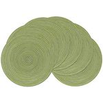 SHACOS Round Braided Placemats Set of 6 for Dining Table Round Placemat 15 inch Round Table Mats Washable Indoor Outdoor(Pea Green, 6)