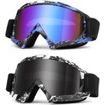 Micnaron ATV Goggles, 2-Pack Dirt Bike Goggles, Motorcycle Goggles, MX Goggles Powersport Goggles Ski Goggles for Men Women Adult Youth Riding Racing (Grey + Blue)