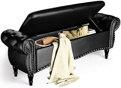 ZZW Storage Ottoman Bench, 53" Length Upholstered End of Bed Storage Bench for Bedroom with Safety Hinge, Tufted Bed Benches with Rolled Arm and Nailhead Trim for Living Room, Entryway Black