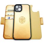 Dreem Fibonacci Wallet case Compatible with iPhone 14 Plus / 2-in-1 Shockproof case and Detachable Vegan Leather Folio, MagSafe Compatible, RFID Protection [Gold]