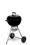 Weber Original Kettle Charcoal Grill Barbecue, 47cm | E-4710 BBQ Grill with Lid Cover, Thermometer, Stand & Wheels | Freestanding Outdoor Oven & Cooker with Porcelain-Enamelled Bowl - Black (13101004)