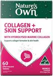 Nature's Own Collagen + Skin Support Tablets 60 - Supports Collagen Formation, Skin, Hair, & Nail Health - Reduces Free Radicals formed in the body- Effervescent, Mango Flavoured