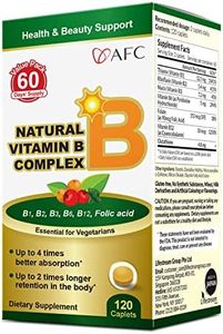 AFC Japan Natural Vitamin B Complex - with B1, B2, B3, B6, B12, Folic Acid and Glutathione Yeast Extract - Supplement for Stress, Energy, Immune and Nervous System Support – Vegan, 120 Caplets