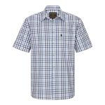 WALKER AND HAWKES - Men's Checkered Blue and Red 100% Cotton Short Sleeve Canterbury Country Shirt with Pocket Classic-Fit - Blue - X-Large (44'')