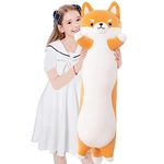 Aiuidun Long Shiba Inu Plush Body Pillow Giant Stuffed Animal Corgi Dog Plush Toys Hugging Pillow, Soft Long Dog Sleeping Cushion Gifts for Girls Boys (Yellow, 90cm/35.4inch)