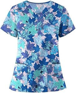 OIOLOYJM Womens Scrubs Grahic Scrub for Women Fall Tops Zebra Top Elephant Cartoon Out Lunch Sign Working Uniform Scrub, 41-red