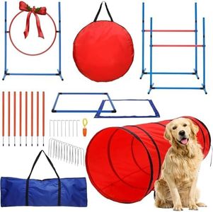 15 Piece Dog Agility Course Backyard Set- Dog Agility Training Equipment Set Includes: Dog Agility Tunnel, 3 Dog Agility Jumps, 8 Dog Agility Weave Poles & More- Best Dog Obstacle Course Backyard Set