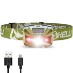 Foxelli USB Rechargeable Headlamp Flashlight - 180 Lumen, up to 40 Hours of Constant Light on a Single Charge, Bright White Led + Red Light, Compact, Easy to Use, Lightweight & Comfortable Headlight