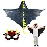 DKINY Dinosaur Cape Kids, Dragon Fancy Dress Costume, Black Dinosaur Cloak with Mask Outfit for 90-135cm Boys Girls Toddlers Birthday Dinosaur Theme Party Masquerade Halloween