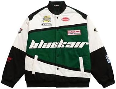 Vamtac Mens Varsity Baseball Jacket Bomber Cotton Vintage Racing Coats Streetwear with Pocket Green M