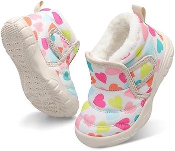 QFH Baby Boys Girls Snow Boots Winter Boot Warm Fur Lined Toddler Shoes Comfortable Outdoor Slip On Shoes Colorful Hearts 6-12 Months Infant