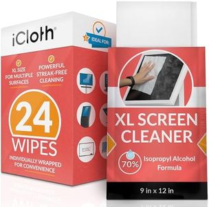 iCloth 70/30 Isopropyl Alcohol and Distilled H2O Tech Wipes for Electronics - Screens, Keyboards, Peripherals and other moisture sensitive equipment - 24 Extra Large Wipes