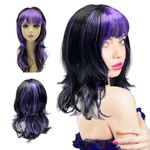 UILYNIU Purple Black Witch Wig Long Wig Curly Wig Women Double Wig Halloween Wig Witch Dress Up Halloween Costume Accessory Witch Costume Accessory Wig for Halloween Masquerade Party (Black-Purple)