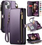 Defencase iPhone 15 Plus Case, iPhone 15 Plus Wallet Case for Women and Men, RFID Blocking PU Leather Magnetic Buckle Flip Strap Zipper Card Holder Wallet Phone Cases for iPhone 15 Plus 6.7", Purple