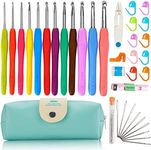 37 PCS Crochet Hooks Set, 2mm(B)-8mm(L) Ergonomic Soft Handle Crochets, Yarn Large Eye Blunt Needles, Stitch Markers Kit with Portable Case - Best Gift for Mom