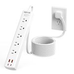 DEPOW 5-Outlet Power Bar Surge Protector with 4 USB Ports (2 USB C), 10 Ft Ultra Thin Extension Cord, Low Profile Flat Plug, 15 Amp Circuit Breaker, 1700 Joules, Wall Mount for Home Office, White