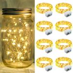 8 Pack Fairy Lights Battery Operated, 7Ft 20 LED Mini String Lights 3 Speed Modes Waterproof Twinkle Lights String Lights Mason Jar for Christmas Wedding Party Decorations (8 Pack, Warm White)