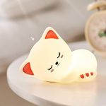 YIQELU Night Light for Kids Bedroom, Cute Animal Silicone Nursery Night Lamp Touch Control Nightlights USB Rechargeable Bedside Lamp for Baby Children Toddlers Women Teen Girls Gift (Sleeping Cat)