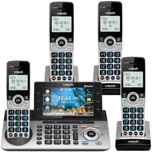 VTech IS8251-4 Business Grade 4-Handset Expandable Cordless Phone for Home Office, 5" Color Display, Programmable Short Cut Keys, Smart Call Blocking, Answering System,Bluetooth Connect to Cell