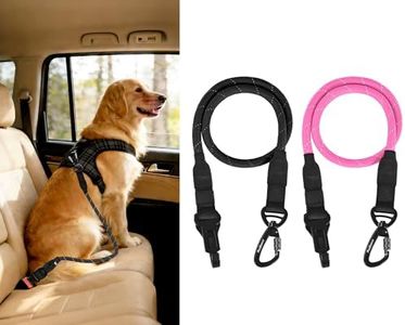 PetBonus Dog Seat Belt for Car, 2 Packs Durable Rope Dog Car Harness Seatbelt for Vehicle, Pet Tether Safety Restraint with Heavy Duty Buckle Hook Latch Lockable Clip for All Breeds (Black, Pink)
