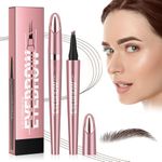 Microblading Eyebrow Pencil, 2024 New Upgraded 3D Waterproof Magic Eyebrow Pen, 4 Tipped Precise Brow Pencil, Long-lasting Natural Makeup Fine Stroke Eye Brow Pencil (2# Dark Brown)