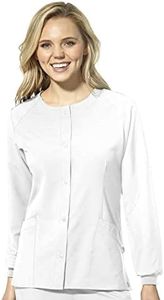 WonderWink Women's Crew Neck Warm Up Jacket, White, Medium