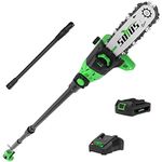 SOYUS Cordless Pole Saw 8-Inch, 15-Foot Max Reach Pole Saw for Tree Trimming, 16ft/s Speed, Auto Oiling, Multi-Angle Pole Chainsaw with 2.0Ah Battery & Charger