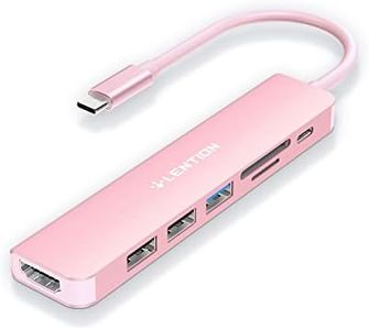 LENTION 7 in 1 USB C Hub with 100W Charging, 4K HDMI, Dual Card Reader, USB 3.0 & 2.0 Compatible iPhone 15 Series, MacBook Pro, New Mac Air/Surface, Chromebook, More(CB-CE18, Rose Gold)