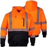 FONIRRA High Visibility Safety Fleece Hoodie for Men Reflective Sweatshirt ANSI Class 3 with Black Bottom(Orange,3XL)