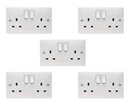 5 PACK - Hager 13A 2 Gang Double Pole (Dual Earth) Switched Socket - Sollysta Range (5)