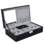 SONGMICS Black Jewelry Box, 8-Slot Watch Organizer, Storage Case with Lock and Mirror UJWB41B